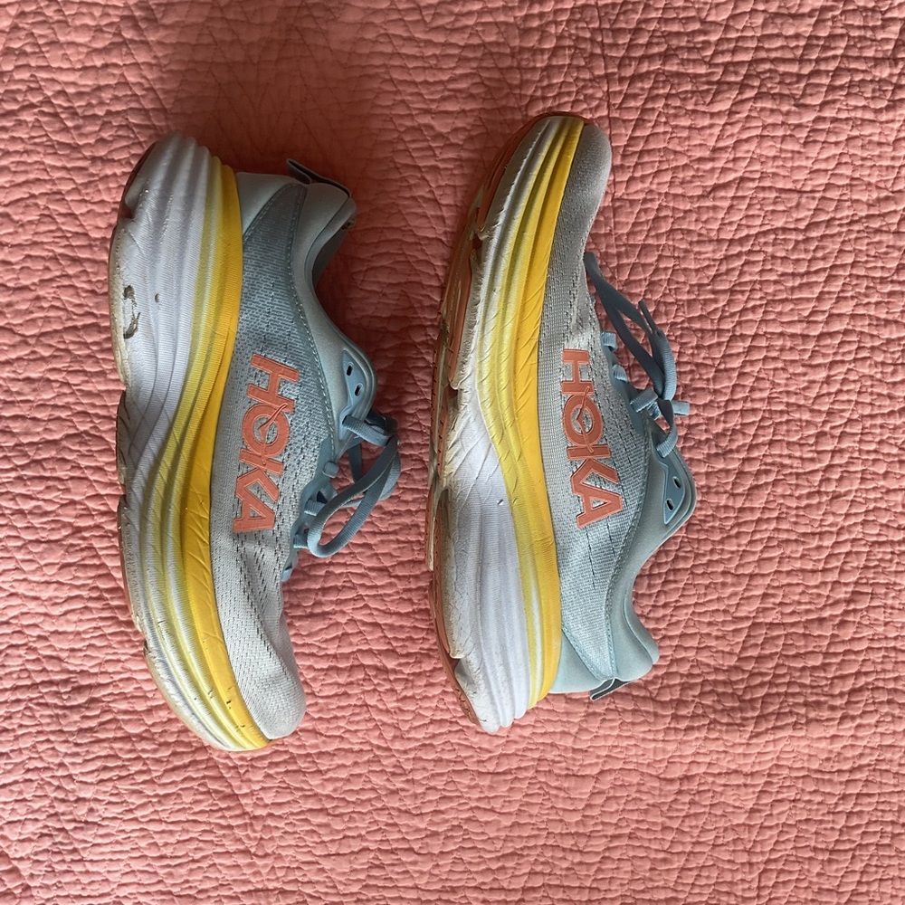 Hoka Women's Light Blue White Yellow Running Shoes - Picture 9 of 10